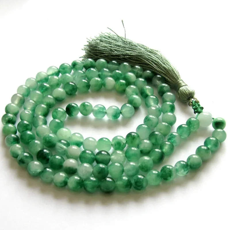 Multilayer 108 Green Jade Beads 8mm Tassel Bracelet Necklace Tibetan Buddhist Mala Buddha Charm Rosary Yoga Men Woman Jewelry