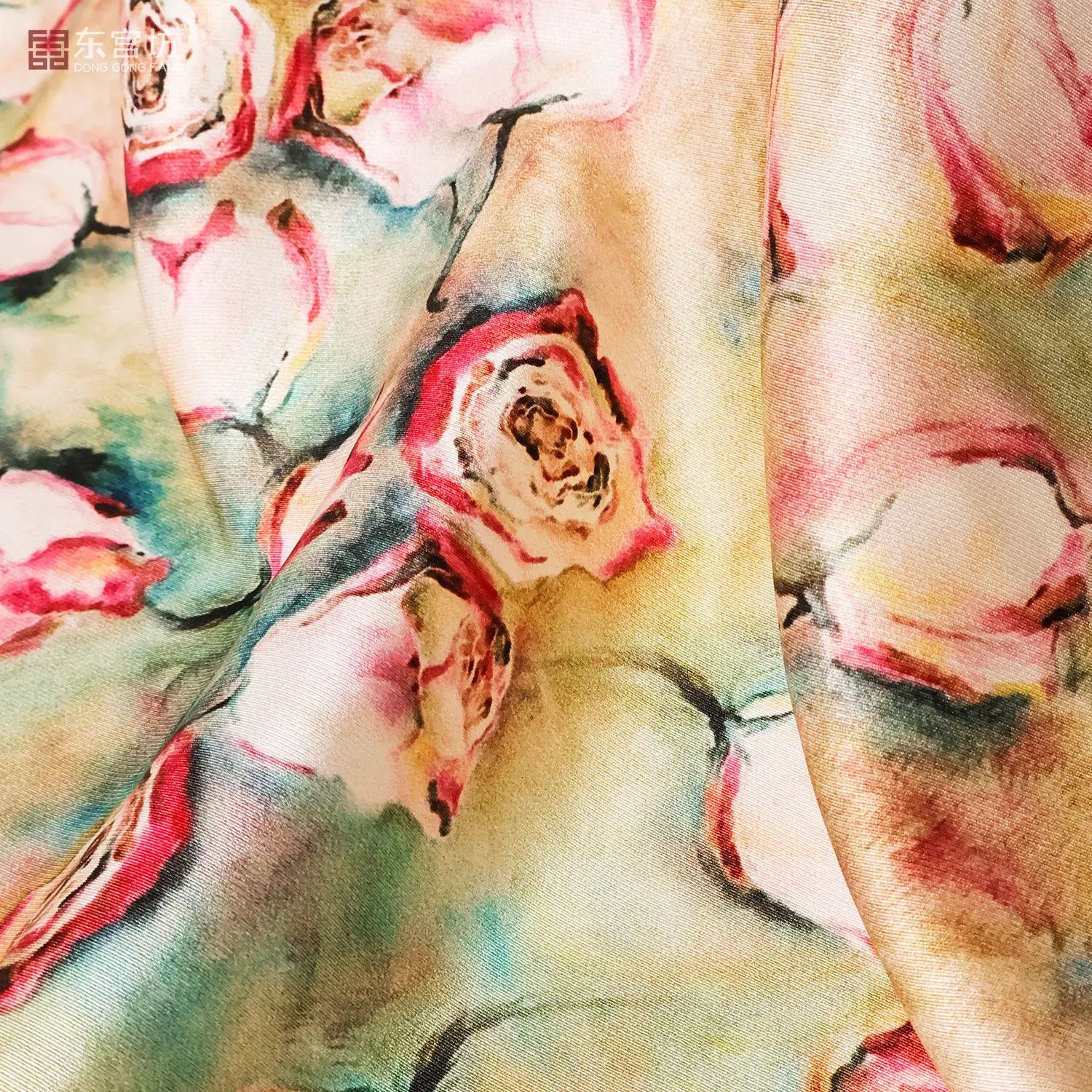 Silk Silk National Style Blooming Oil Painting Rose Printed Fabric Cheongsam Ancient Chinese Clothing Dress Fabric