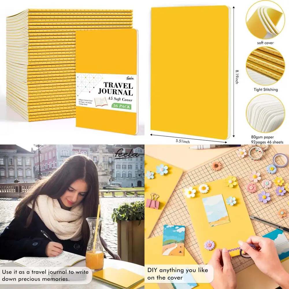

A5 Lined Notebook for Travel Writing and Note Taking - Bulk College Ruled Journals for Men and Women, Yellow, 8.2 x 5.5