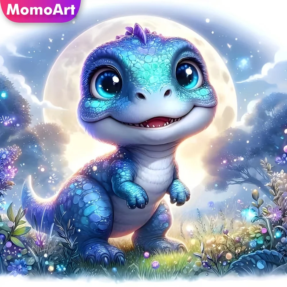 Momoart DIY Dinosaurier-Diamantmalerei, Tiermotiv, geeignet für Anfänger, vollständiges quadratisches Diamant-Mosaik, Cartoon-Stickerei, einzigartiges Geschenk
