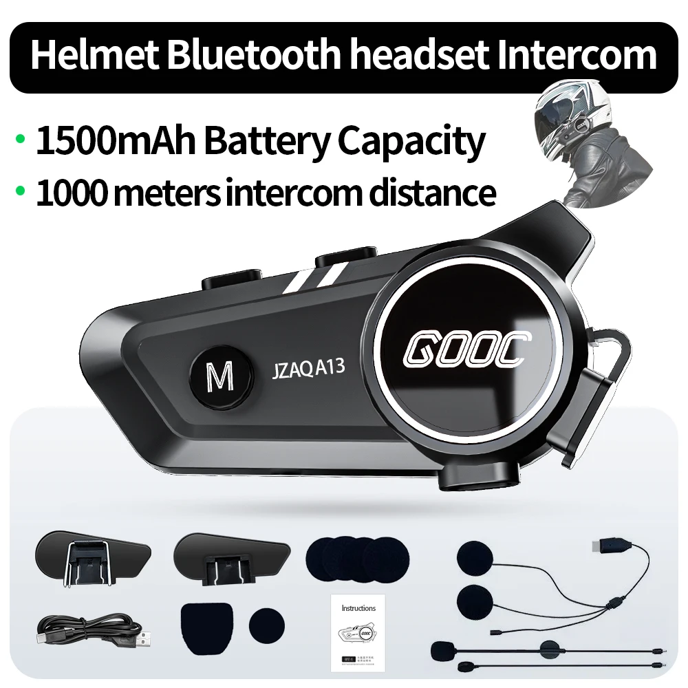 Motorcycle Helmet Bluetooth Headset Helmet Speakers Intercom 2 Riders Noise Cancellation Speakers Communication Systems 1500mAh