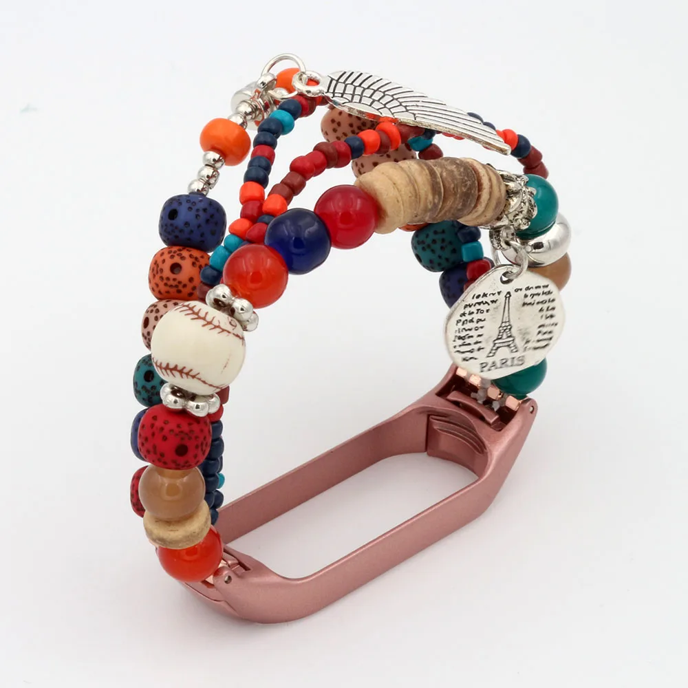 Pretty Beaded Stretch Bracelet for Xiaomi Mi Band 8 7 6 5 4 Stylish Strap Replacement Handmade Elastic Dressy Jewelry Watchband