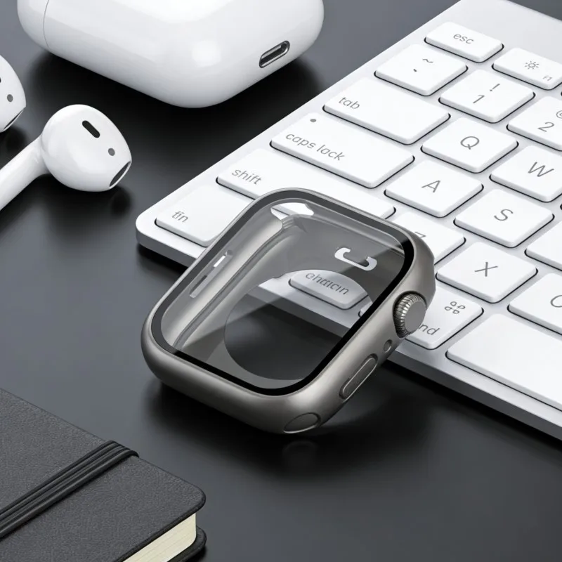 Gehärtetes Glasgehäuse für Apple Watch Series 11/10/9/8/7/SE/3/6/5 Displayschutz 360° °   Vollständiger Gesichtsschutz + PC-Rückenschutz