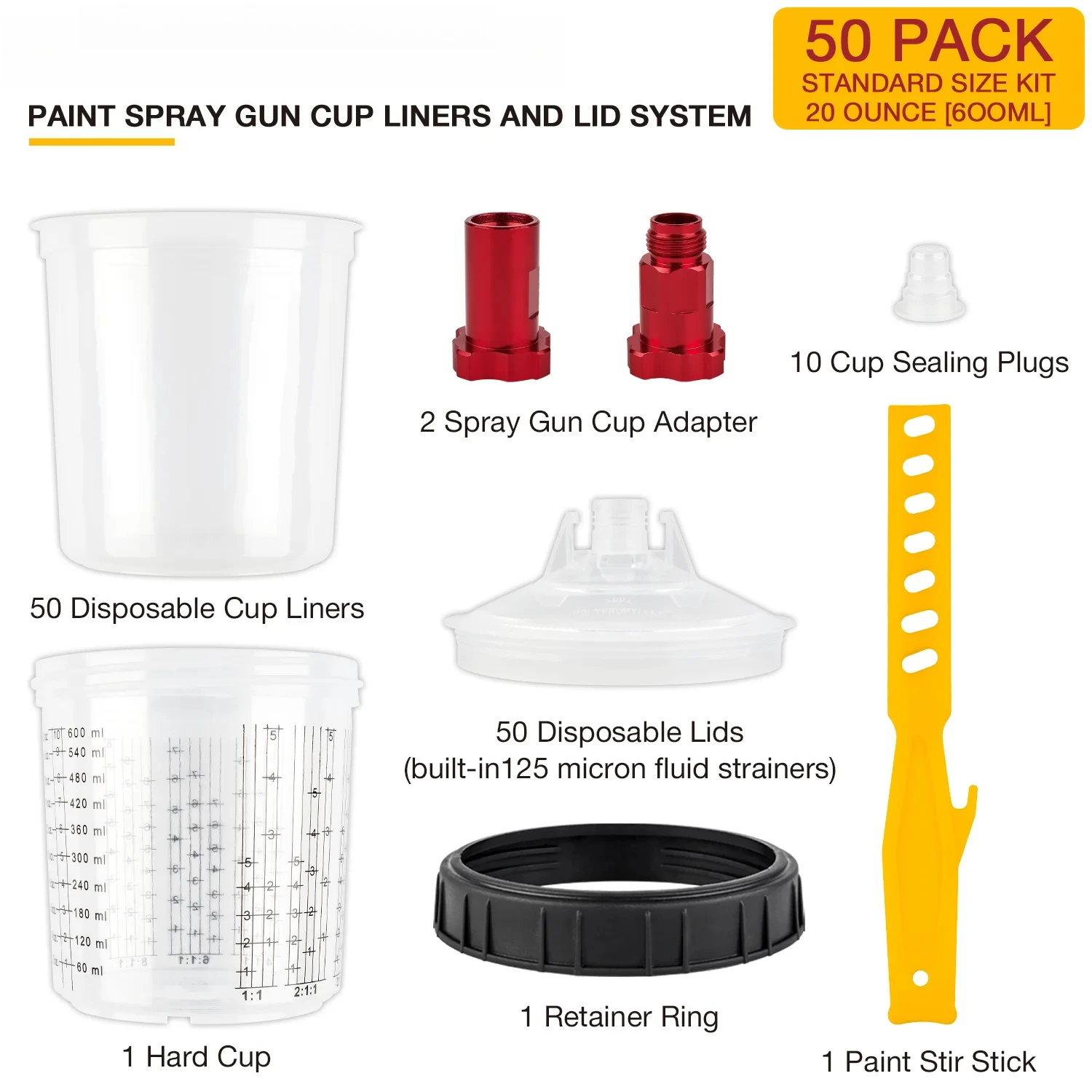 With Spray Gun Cup Adapter 15Pcs Spray Gun Paint Mixing H/O Quick  Spray Gun Tank 20.3oz/600ML Disposable Paint Cup