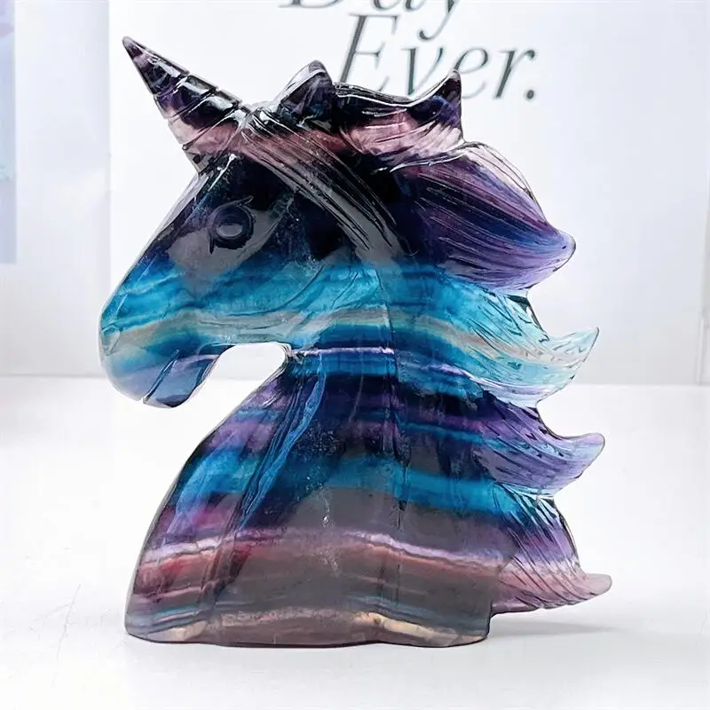 

Natural Fluorite Unicorn Carving Statue Reiki Figurine Gemstone Animals Chakra Healing Product Gift 1pcs