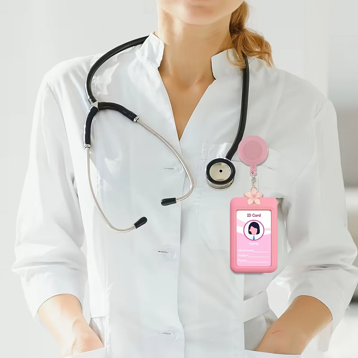 1Pc Colorful Sliding ID Badge Holder, Retractable Badge Reel with Flower Charm for Nurses, Teachers & Office Staff