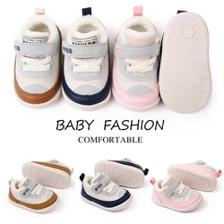 Baby Outdoor Walking Shoes Rubber Sole Soft PU Leather Chirldren Sneaker Infant Shoes Warm Lining Inside 2023 Baby New Fashion