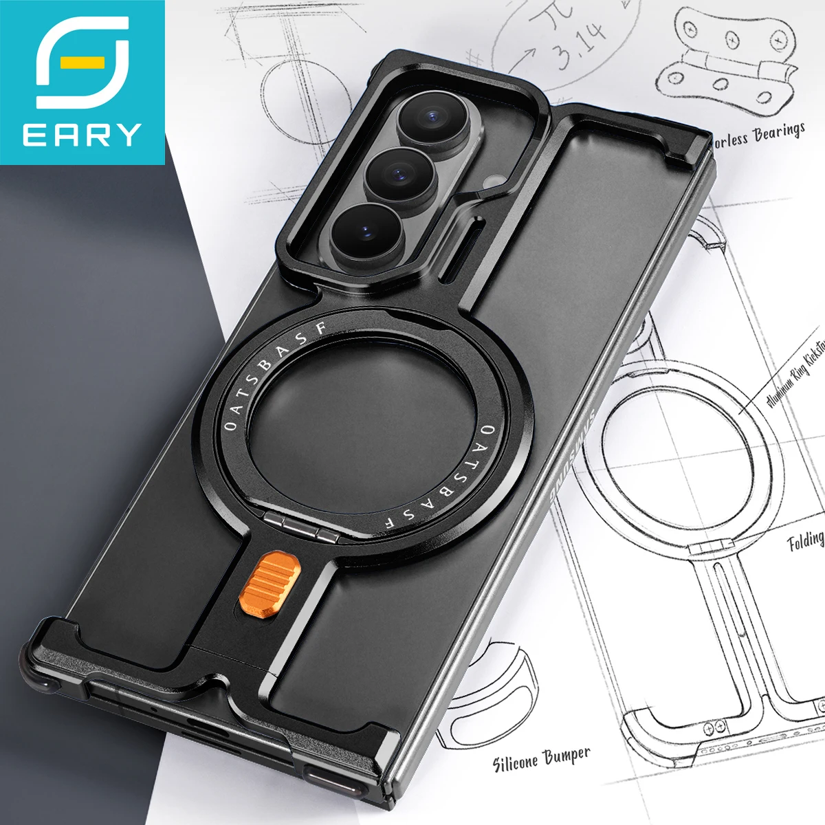 

Чехол Eary Minimalist для телефона Samsung Galaxy Z Fold 7, 360 ° Магнитная подставка в стиле милитари, противоударный защитный чехол от падения