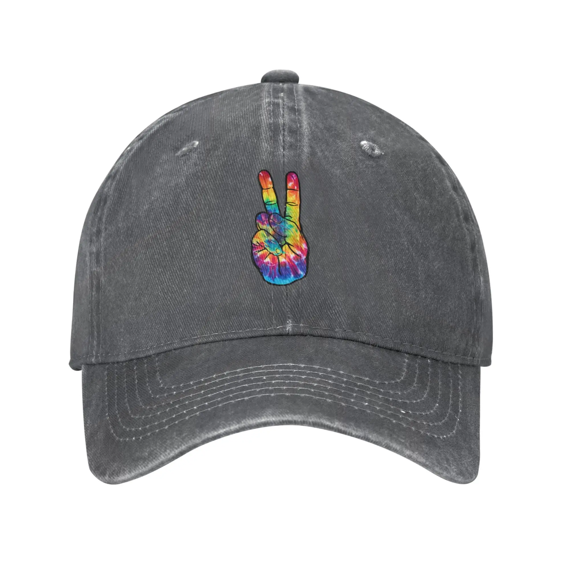 

Tie Dye Hand Peace Sign Baseball Cap Adjustable Unisex Adult Vintage Cotton Hats for Women Men Outdoor Sport Denim Dad Hat