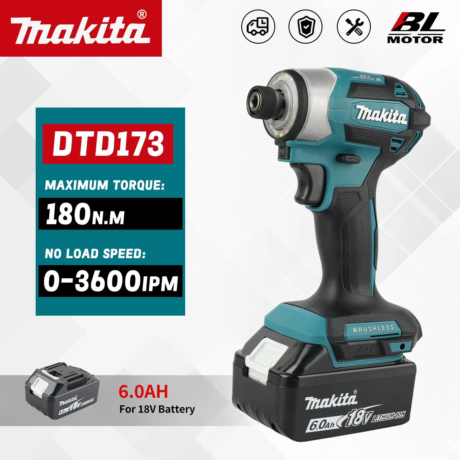 

Ударный шуруповерт Makita DTD173 Blue 18В, бесщеточный, литий-ионный, многофункциональный инструмент, дрель, электроинструмент (модель 2026 года)
