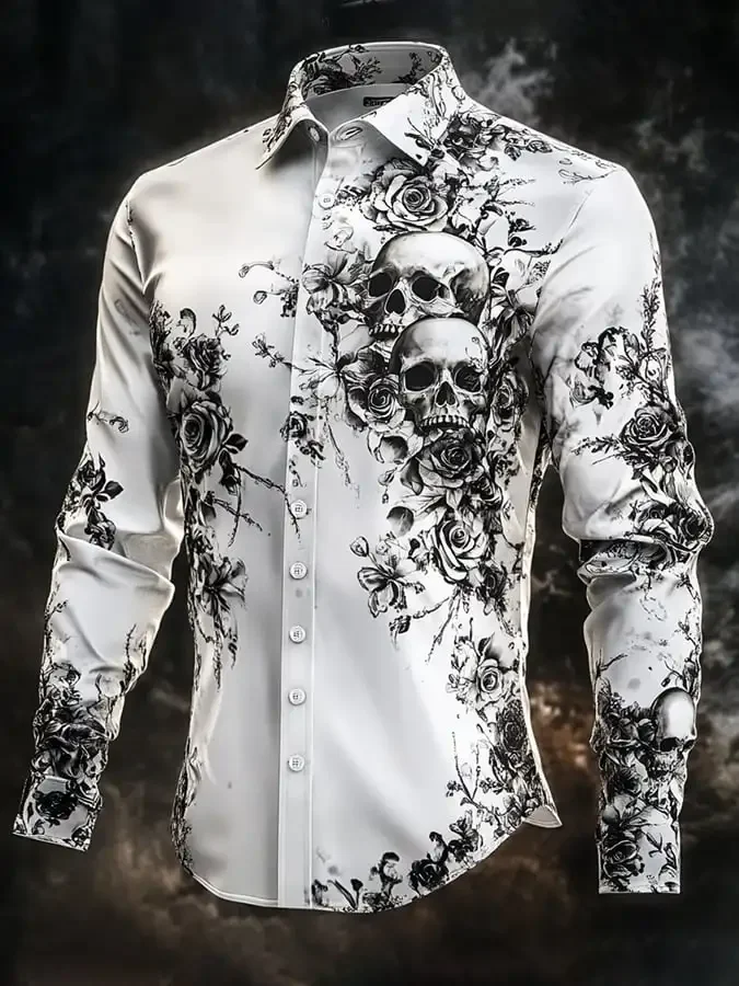 Mens Shirt Stripe Graphic Print Skull Outdoor Streetwear Long Sleeve Button Clothing Fashion Street Simple Trendy Design