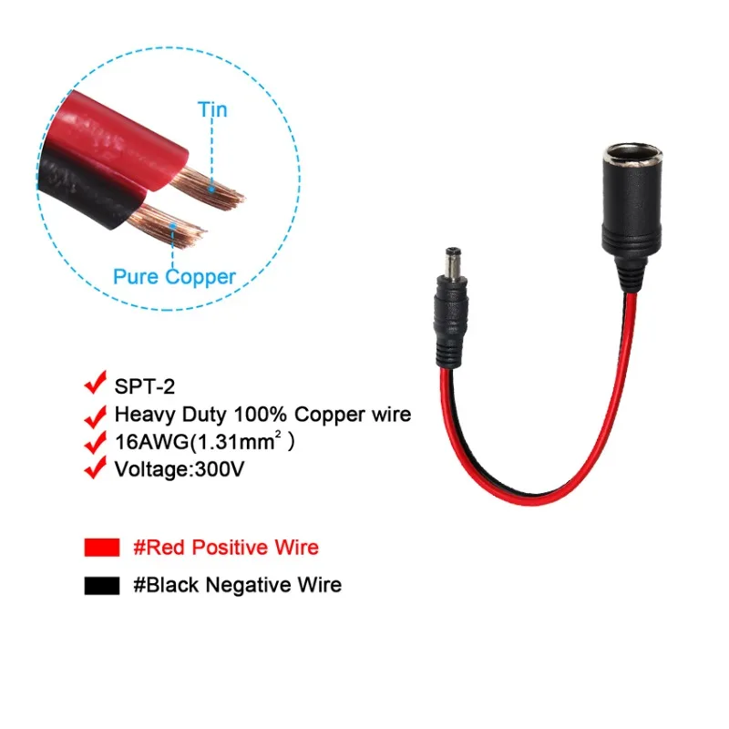 12V 24V Car Cigarette Lighter Female Seat High Power Power Socket To DC5.5X2.1mm Male and Female Head Connection Cable