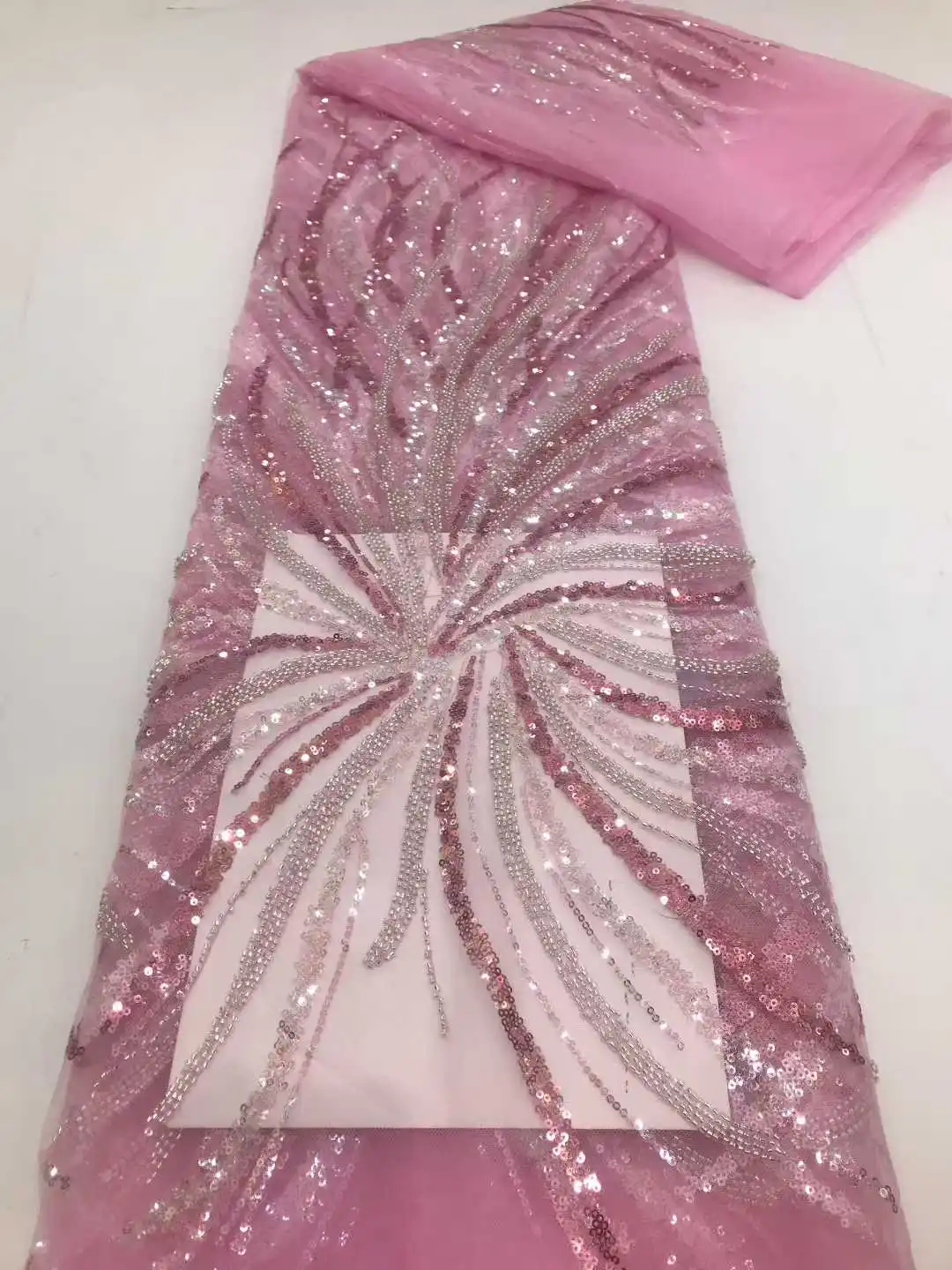 

5 Yards Luxury African Sequins Groom Lace Fabric 2026 High Quality French Nigerian Beaded Lace Fabric For Wedding Dress