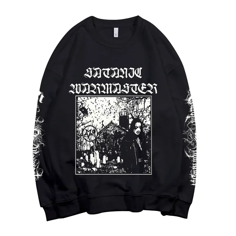 Harajuku Fashion Mens Sweatshirts Satanic Warmaster Black Heavy Metal Rock Band Pullover Hoodie Sweatshirts