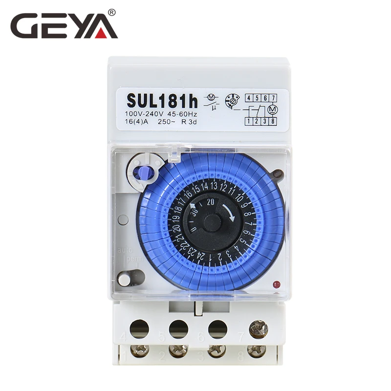 GEYA SUL181h Mechanical Timer Switch 24 Hours Programmable Din Rail Time Switch with Battery 110V-240V