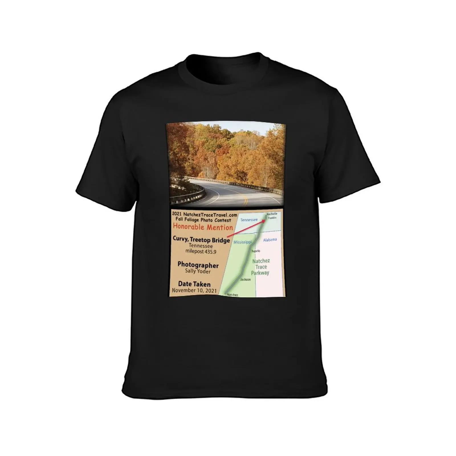 Honorable Mention - 2021 Fall Foliage Photo Contest - Curvy, Treetop Bridge T-Shirt summer top tops sweat shirts, men