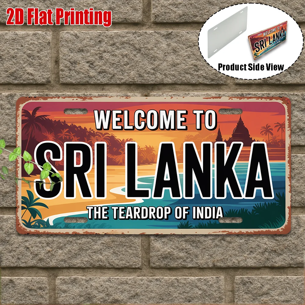 2D Flat - 1pc Vintage Metal Sign Welcome to Sri Lanka, The Teardrop of India Decor, Tropical Island Vibes, Travel Lover Gift