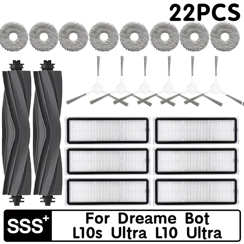 Peças de reposição para Dreame Bot, L10s Ultra, L10 Ultra Peças de reposição Escova lateral, Filtro Hepa, Mop Panos, Saco de pó, Suprimentos