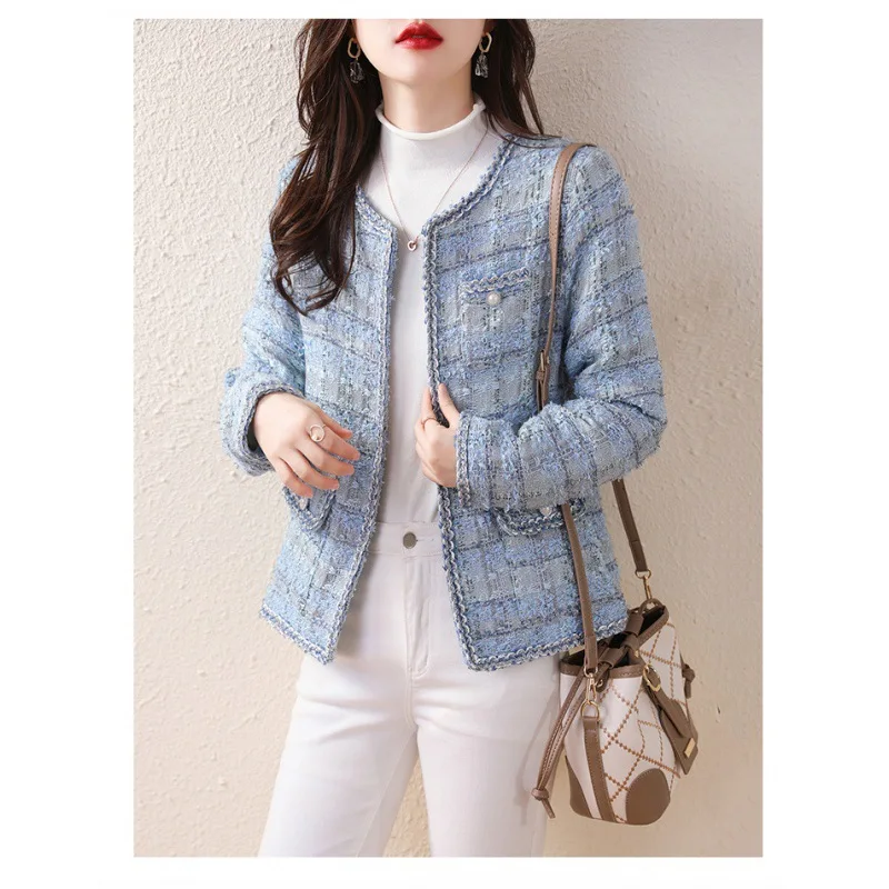 Xiaoxiangfeng-Veste en tweed tissé pour femme, haut court, marque française haut de gamme, tempérament, début d'automne, nouveau, 2024