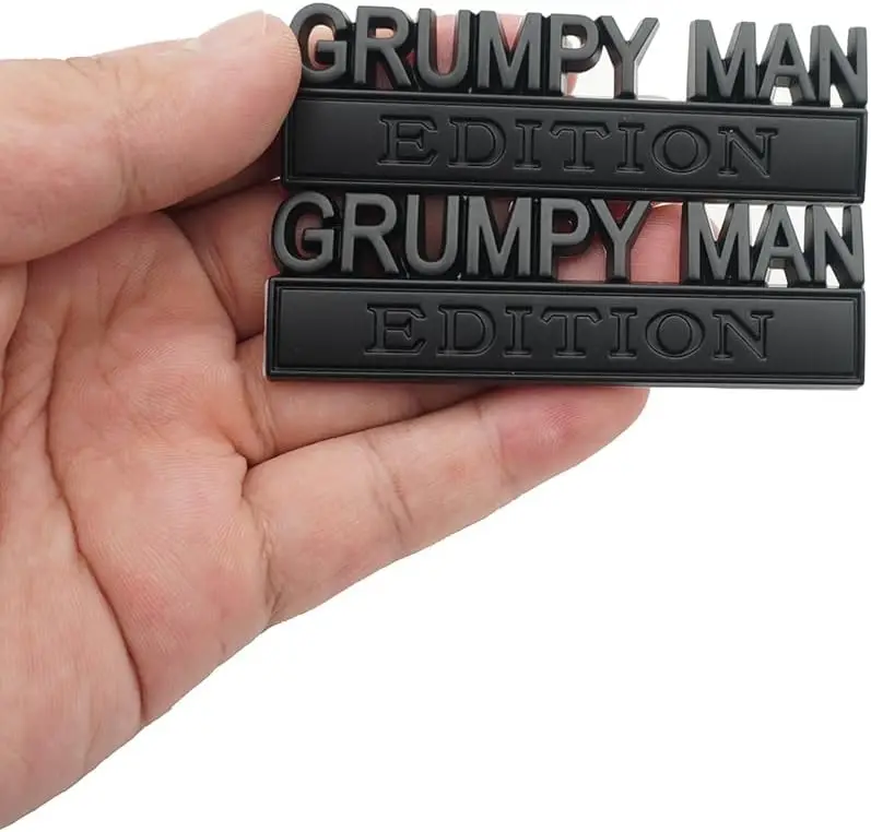 2pcs Metal Grumpy Man Edition Door Tailgate Bumper Emblem Bsdge Decals for Universal Vehicle,Car,Truck,SUV Decor(All Black) 2