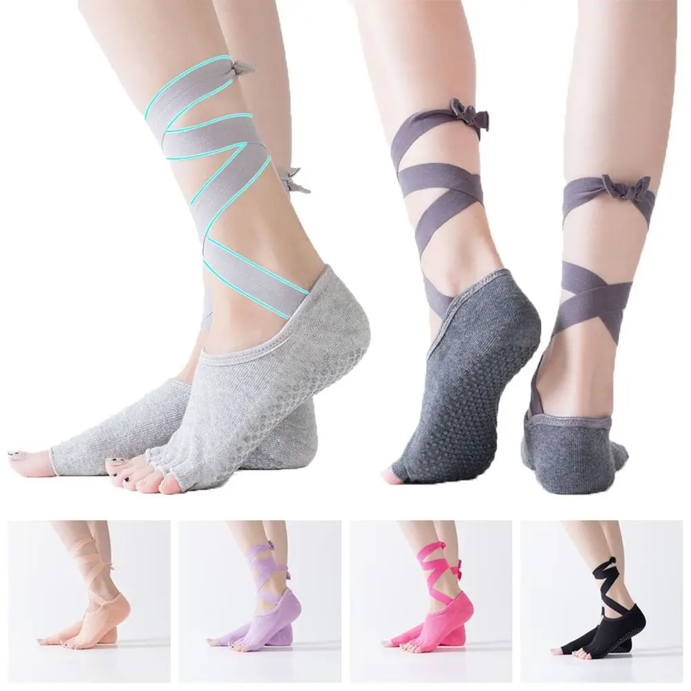 

Dance Socks Lace-up Five Fingers Socks Cotton Dot Glue Pilates Socks Women Hosiery Anti-Slip Toe Yoga Socks Barefoot Workout