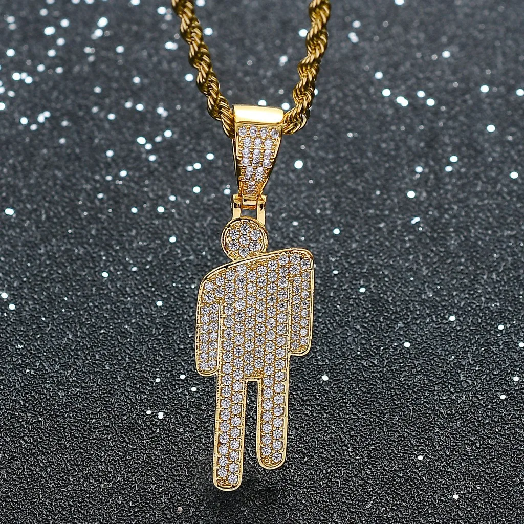 Hip Hop Necklace,Stainless Steel Round Head Zircon Couple Pendant Necklace,Skew Head Pendant Full of Zircon Chaoren Necklace