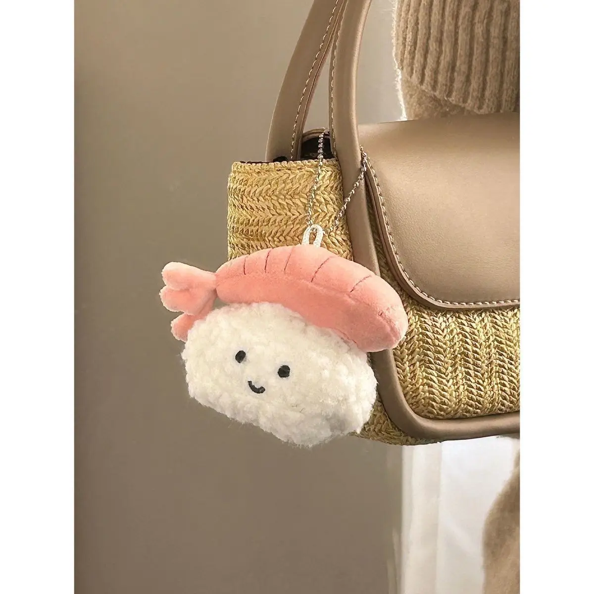 Cute Sweet Shrimp Sushi Fishseed Paste Pendant Holding Key Chain Girl Plush Cartoon Pendant Creative Doll Keychain PlushToy Gift