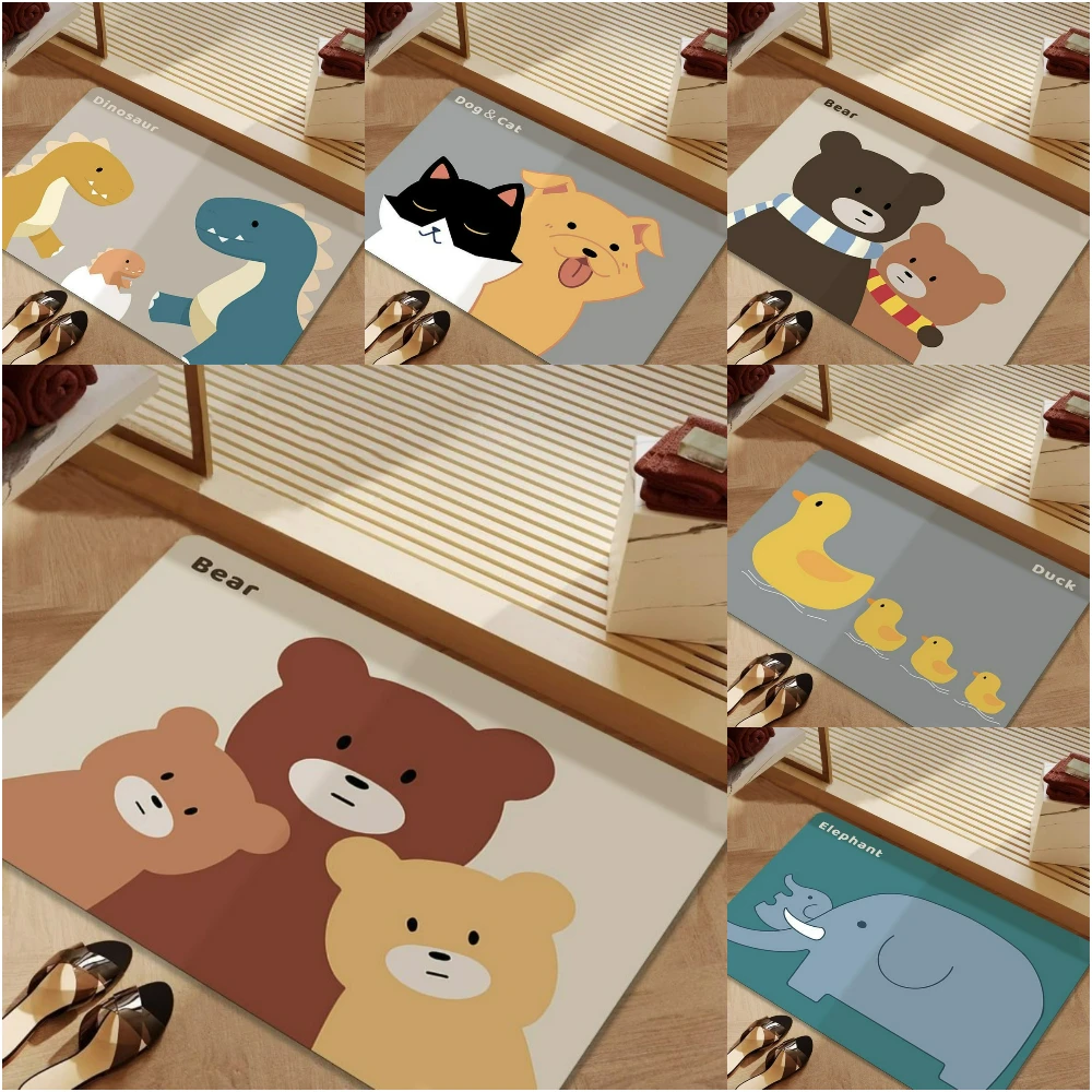

Cute Bear Duck Dinosaur Elephant Design Diatom Mud Pad Home Decor Water-filtering Mat Pad Toilets Bathrooms Kitchens Doormat