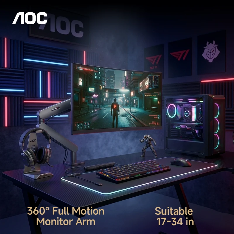

AOC AM400PLUS Single Monitor Arm Bracket Desk Stand Clamp Mount Adjustable Suitable 17-34 in Bearing 2-9kg Computer Bracket