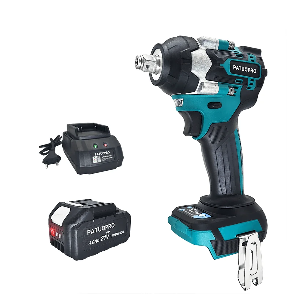 1/2-Inch Cordless Impact Wrench Brushless Power Electric Wrench 500N.m 4-Mode Speed with 4.0Ah Battery and Charger