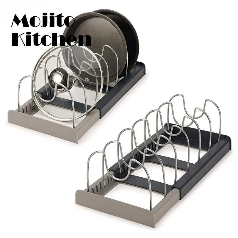 Kitchen Cabinet Organizers for Pots and Pans Expandable Stainless Steel Storage Rack Cutting Board Drying Cookware Shelf