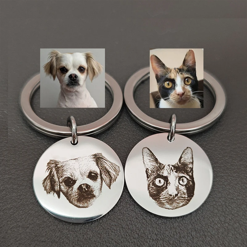 

Custom Pet Photo Keychain Dog Tag Personalized Nameplate Pendant Keychain Stainless Steel Laser Engraved Portrait Memory Gift