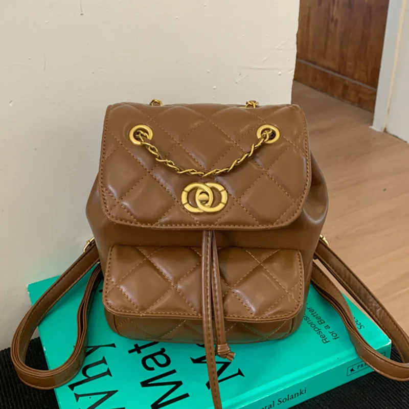 

Women's Quilted Backpack, Fashionable Chain Strap Shoulder Bag, Large Capacity Backpack, Trendy Daily Use