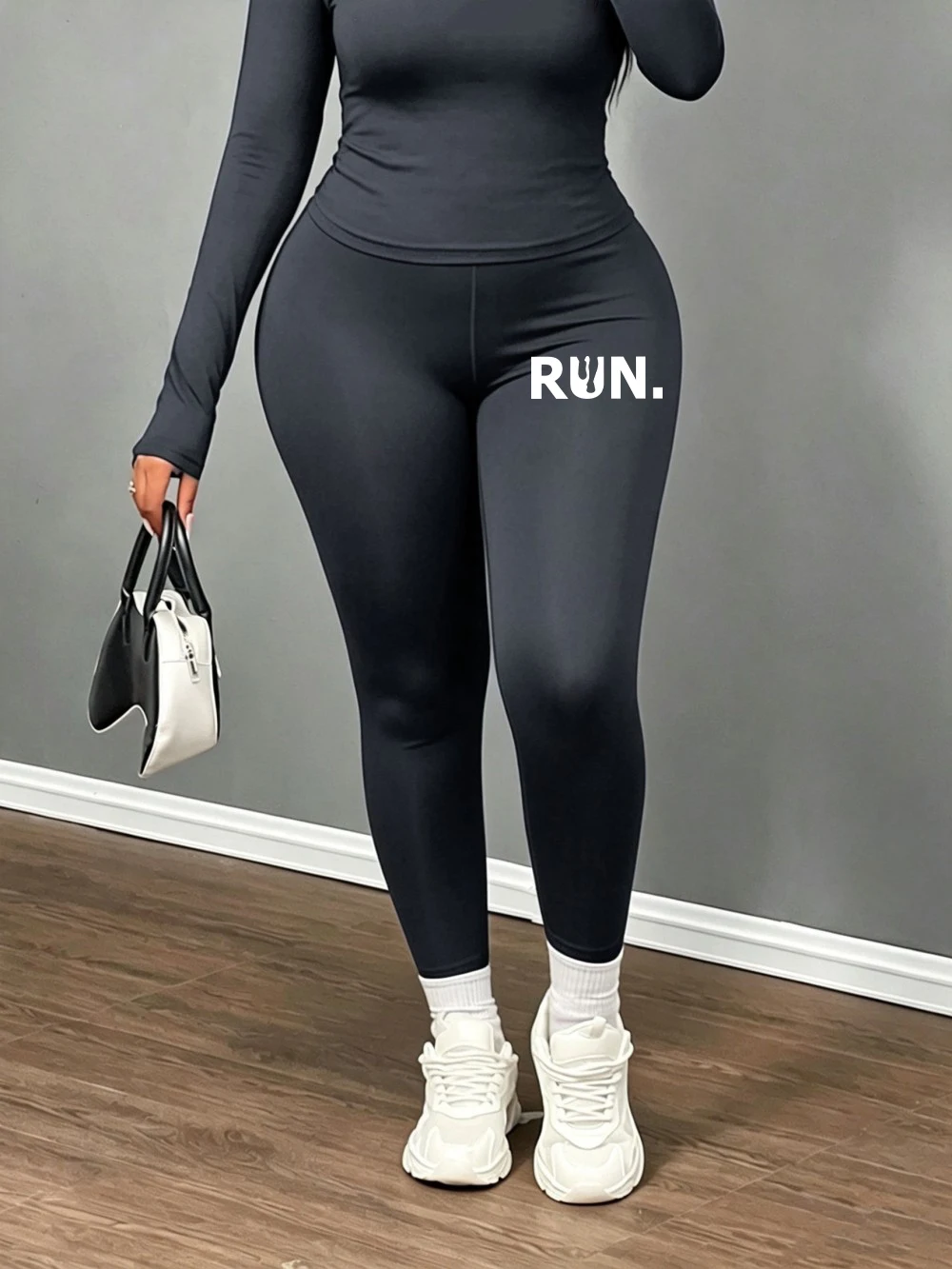 Creative Run Letter Printed Womens High Waist Tights Winter Warm Trousers Fleece Thicken Pants Basic Elastic Velvet Leggings