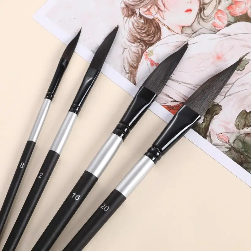 4pcs Pull Wire Paint Brush Set Nylon Knife-Shaped Watercolor Pens for Illustration Drawing Comic Creation Artists