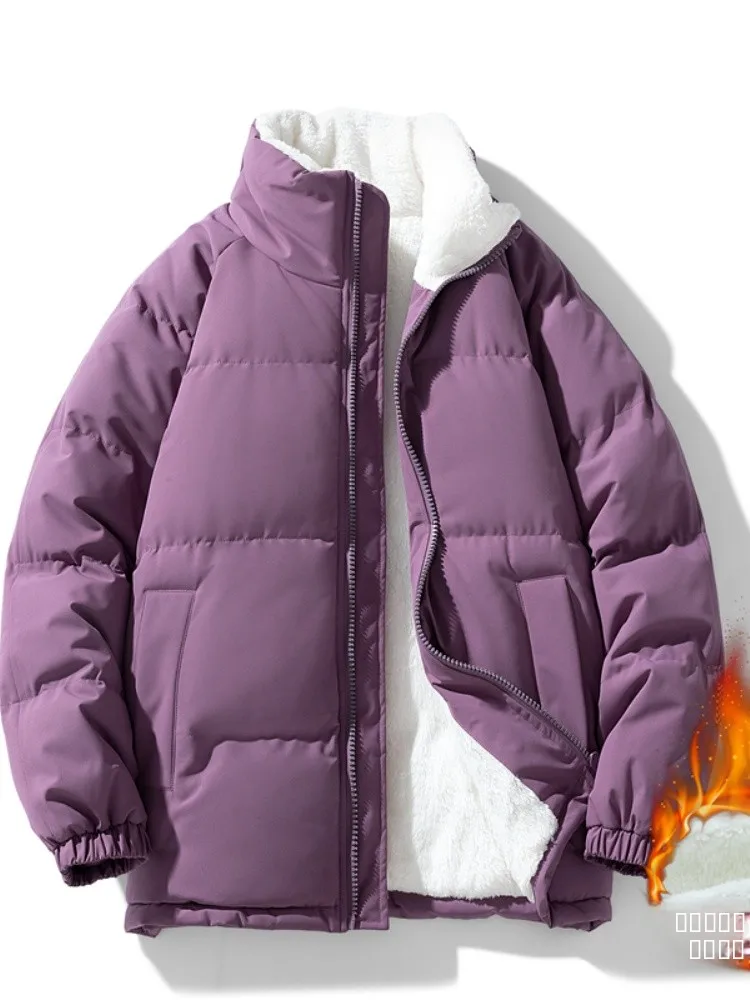 

Thiened Lamb Velvet Cotton Jaet Stand Collar Men's Winter Coat Warm Faion Ci Sle Casual Wear Polyester Fiber