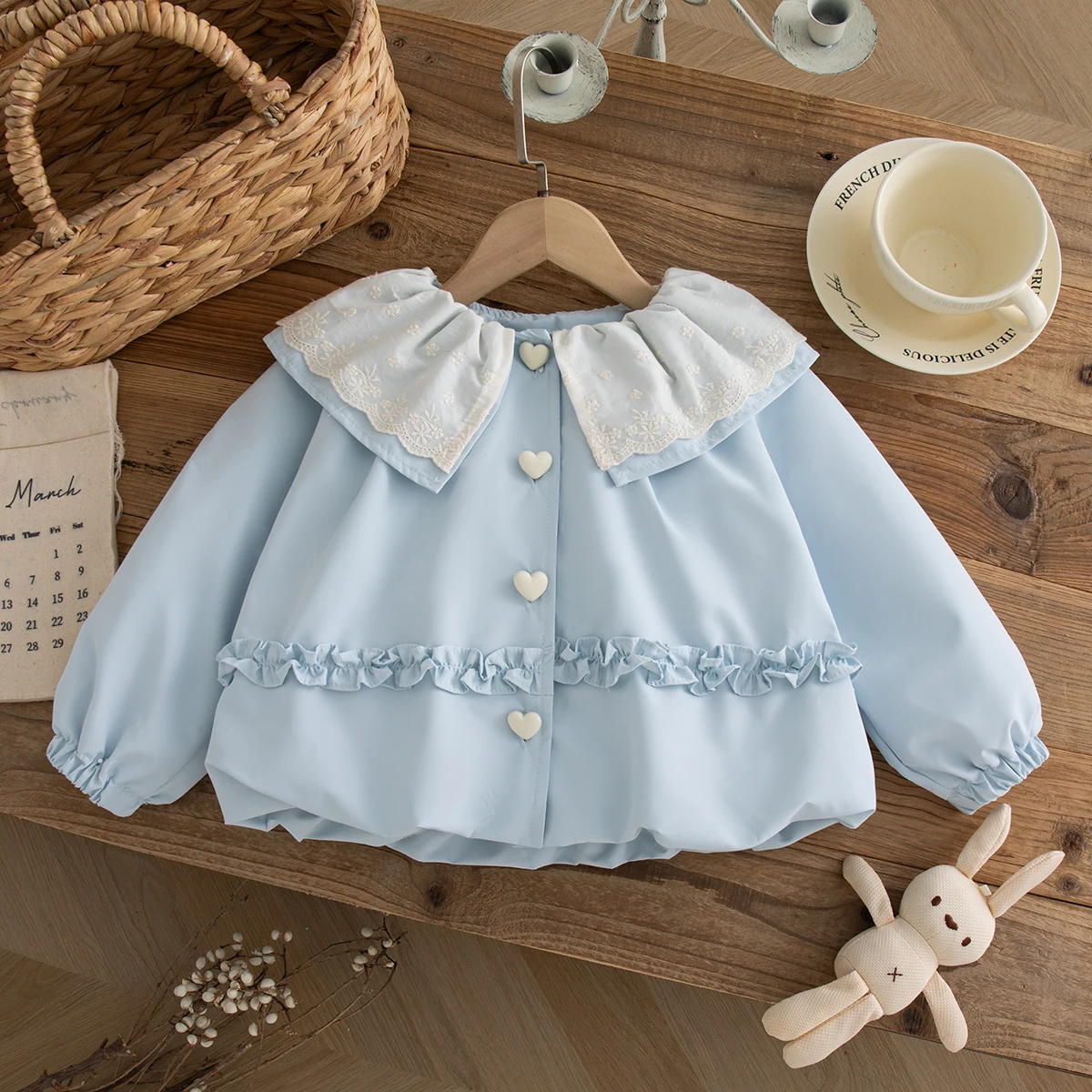 Autumn New White Lace Lapel Baby Girl Solid Color Coat Sweet And Warm Children'S Long Sleeved Clothes (9 Months -4 Years Old)
