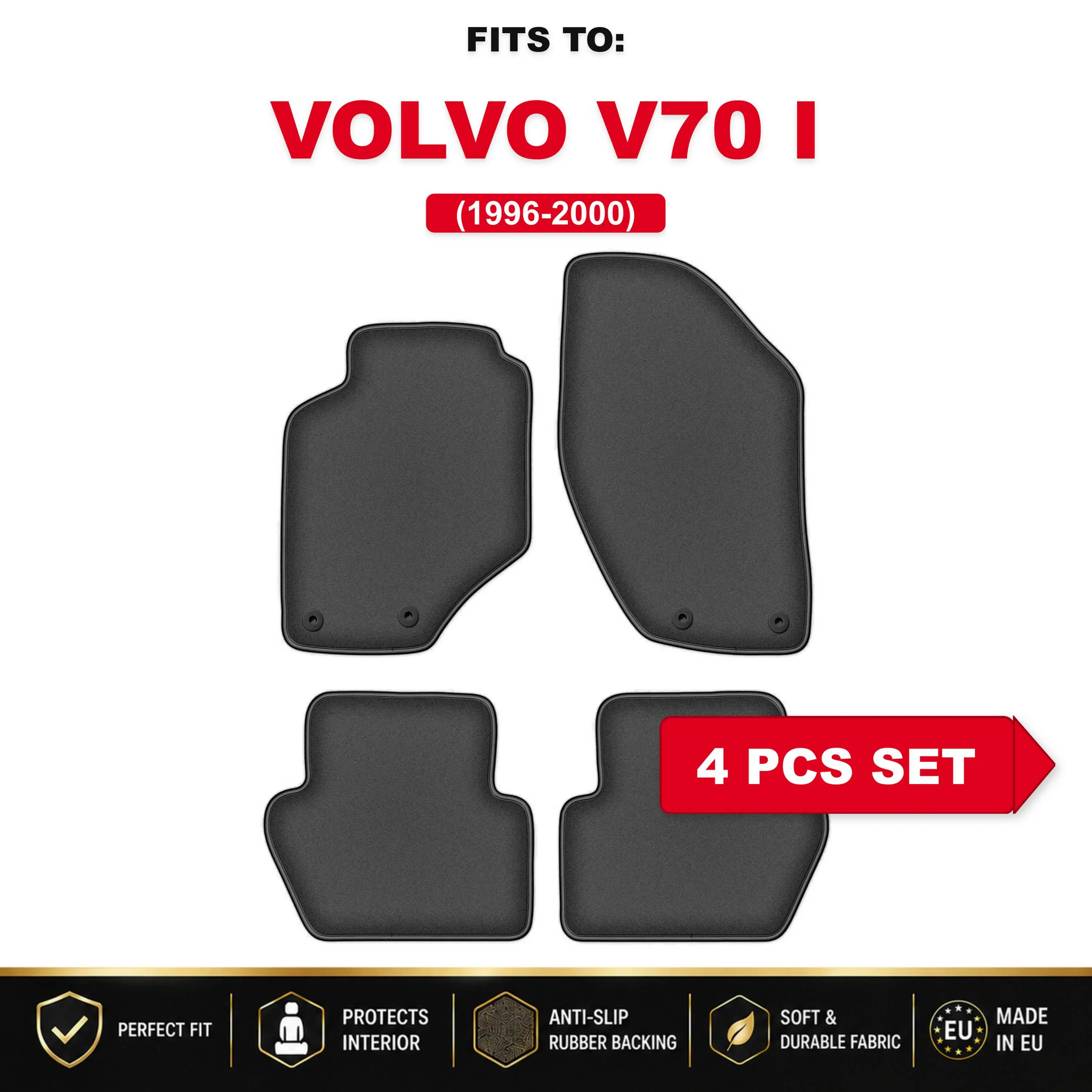Image of Premium-Velours-Autofußmatten, 4-teilig. Für: Volvo 850 1991–1996, fahrzeugspezifische Fußmatten, Set