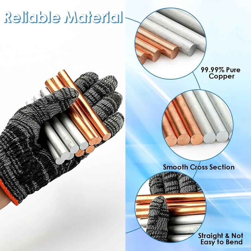 Cuivre pur et zinc pour galvanoplastie, métal rond, projet d'artisanat en métal, longueur 100mm, diamètre 10mm, le plus récent, 10 pièces