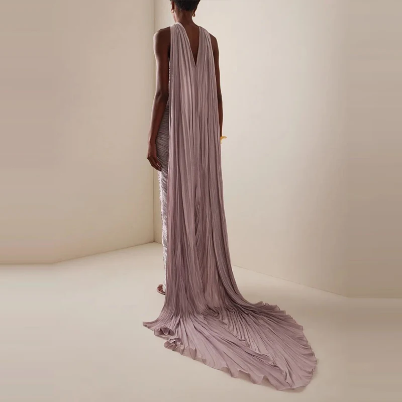 

Spring Solid Slim Bodycon Pleated Dress Luxury Fashion Strapless Tie-up Evening Dress Women Summer Off Shoulder Backless Dresses