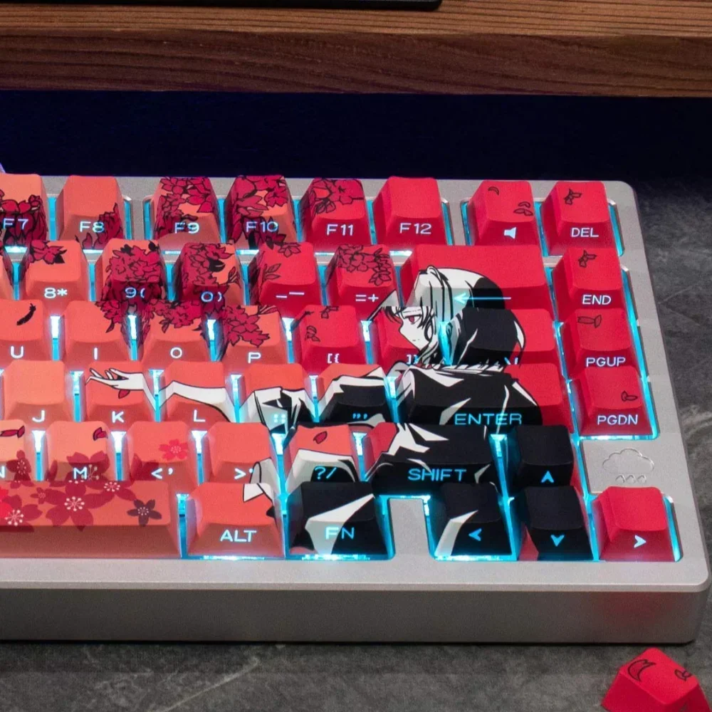 Translucent Gradient Color Mechanical Keyboard, Side Engraved Keycap Set, Cherry PBT, Red, Personalized, 135 Keys