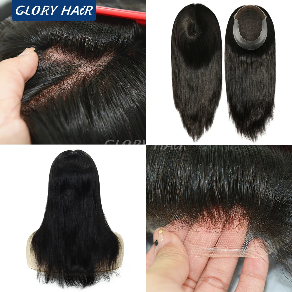 

Q6L-High Quality Brazilian Human Hair Woman Toupee Wig 7x9 Lace Front Wig Female Hair Replacement System Natural Black Hair