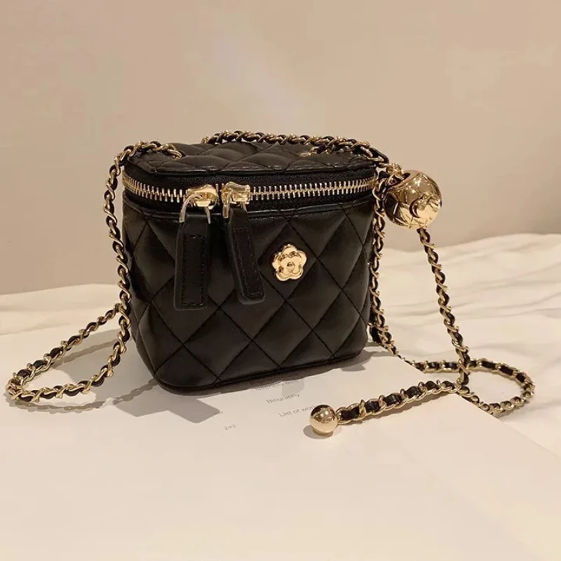 2024 Trend Camellia Rhombus Chain Women\'s Box Bag Female Fashion Luxury Brand Designer Shoulder Crossbody Bag Mini Bucket Bag