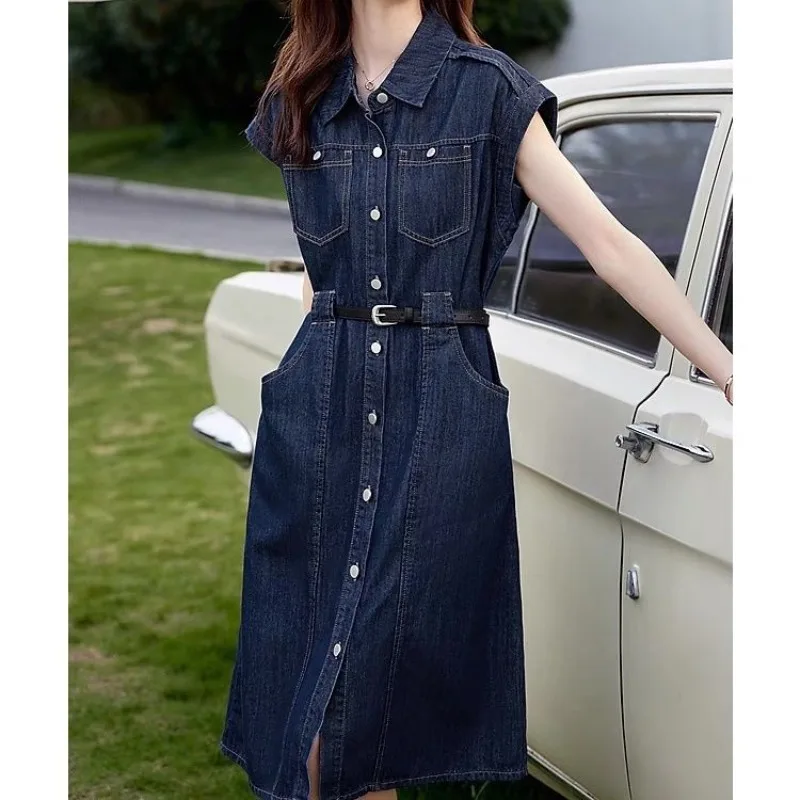 Abito in denim Donna Estate 2025 Nuovo stile Moda Temperamento Esplosione Temperamento Madre Camicia Gonna Senso senior Gonna Cappotto