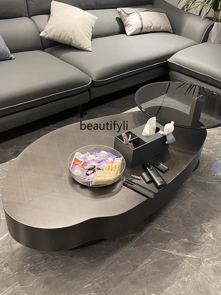 Modern Simple Stainless Steel Special-Shaped Light Luxury Small Apartment Home Italian Living Room Mango Combined Tea Table