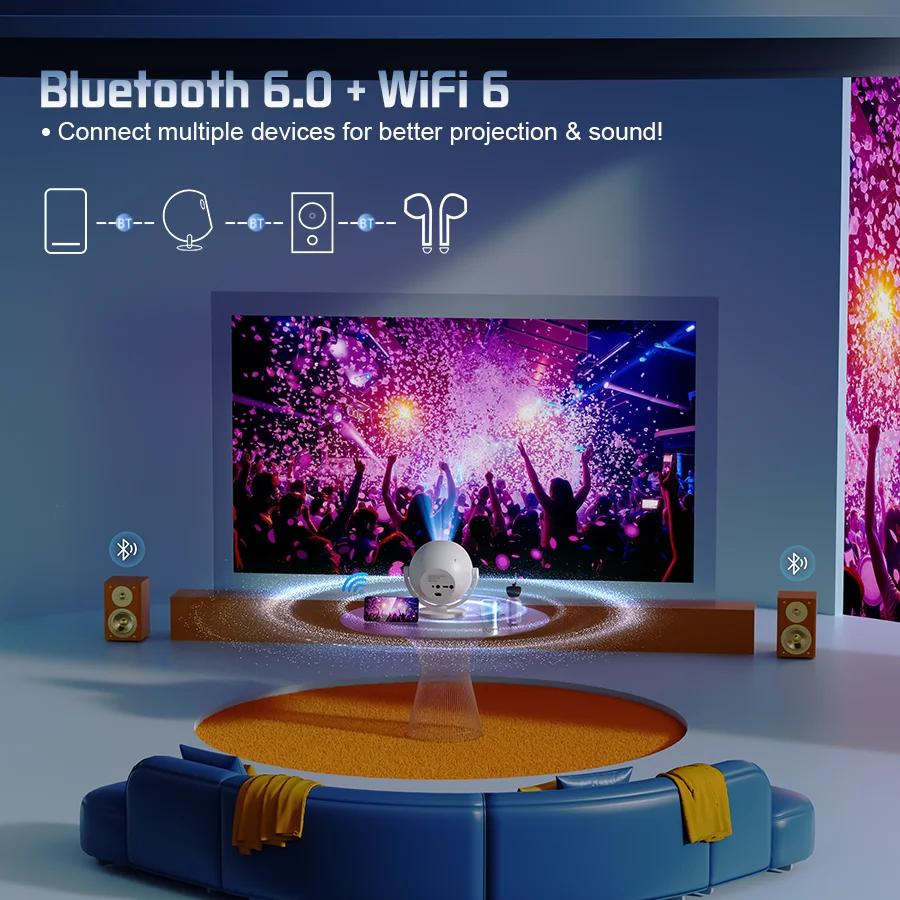 XBJ Home Theater 4K Spherical Projector,Android WiFi 6 BT 5.0 Auto