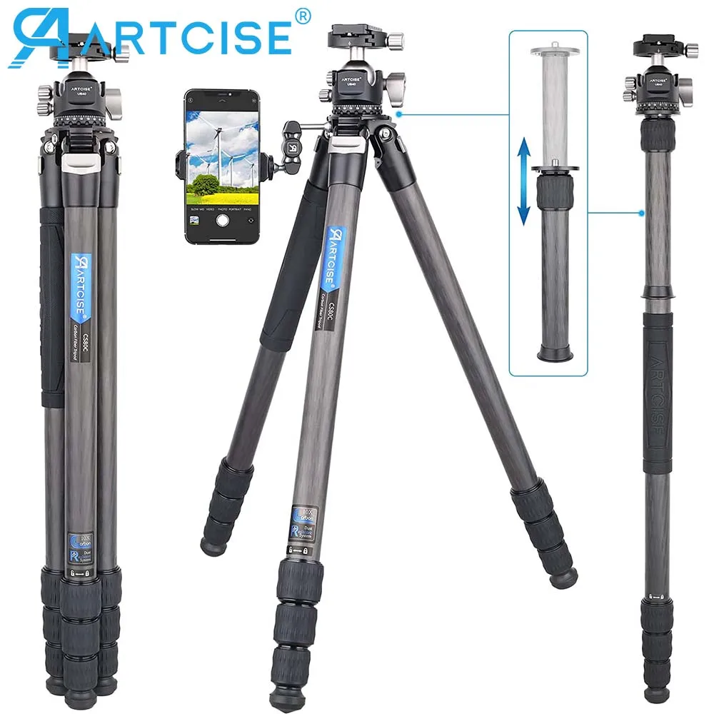 Koolstofvezel Statief Voor Camera Mobiele Telefoon Monopod Professionele Camera Statief Stand 32Mm Beenbuis Ondersteuning Voor Mobiele Telefoon Cs80c