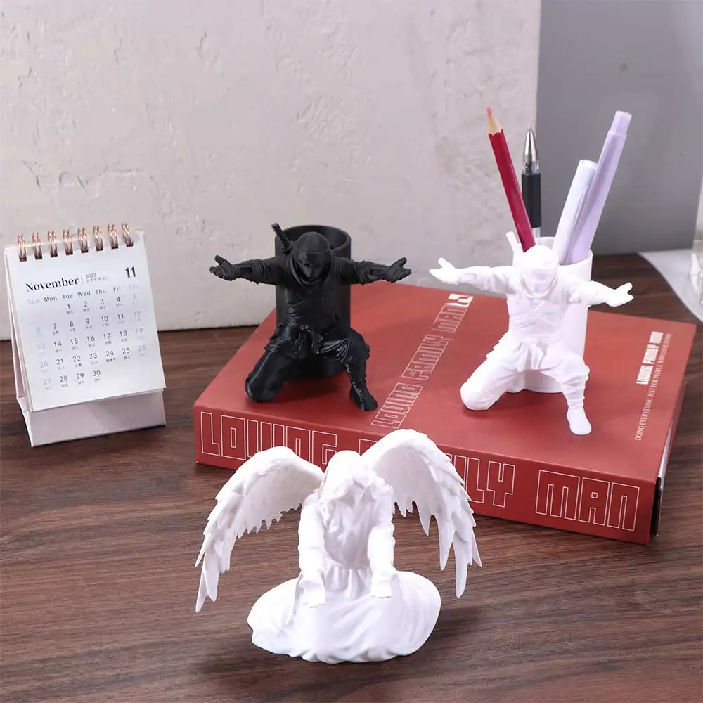 Funny Ninja Warrior Pen Holder Plastic Non-Slip Base 3D Printed Pen Stand Stable Desktop Organizer Home Office