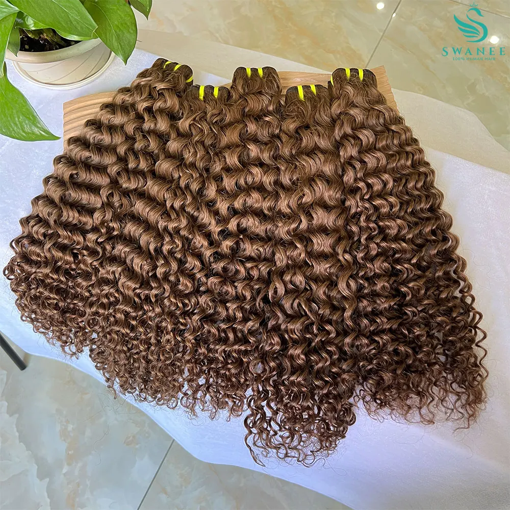 

#8 Colored Deep Curly Highlight 100% Human Hair Bundles Human Hair Double Wefts Raw Virgin Human Hair Extensions for Women