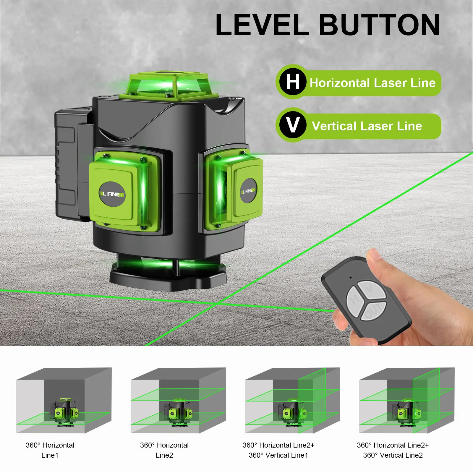 Lfine 4D 16 Lines Professional Laser Level with 39.37 Inch (1M)Tripod Green Laser Lines 360° Self-leveling 16 Lines Nivel Laser